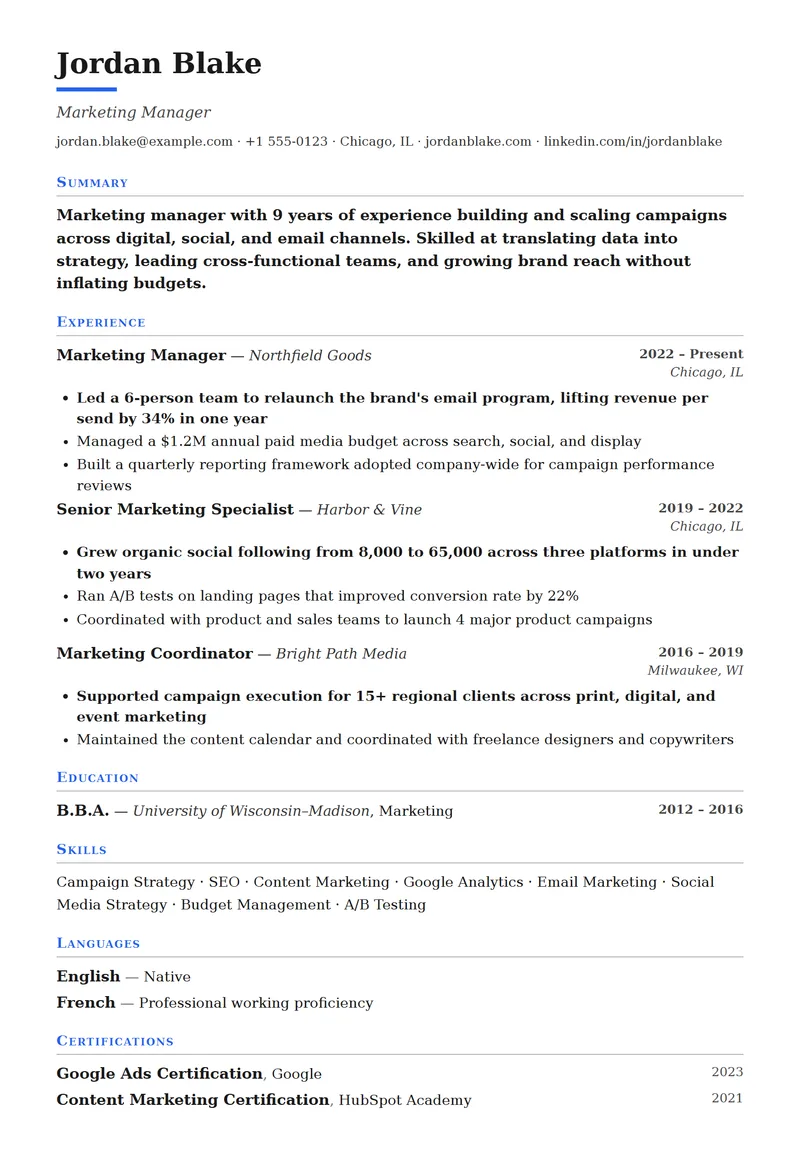 Full preview of the Advocate resume template