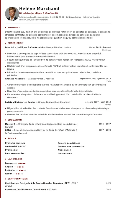 Bordeaux resume template preview
