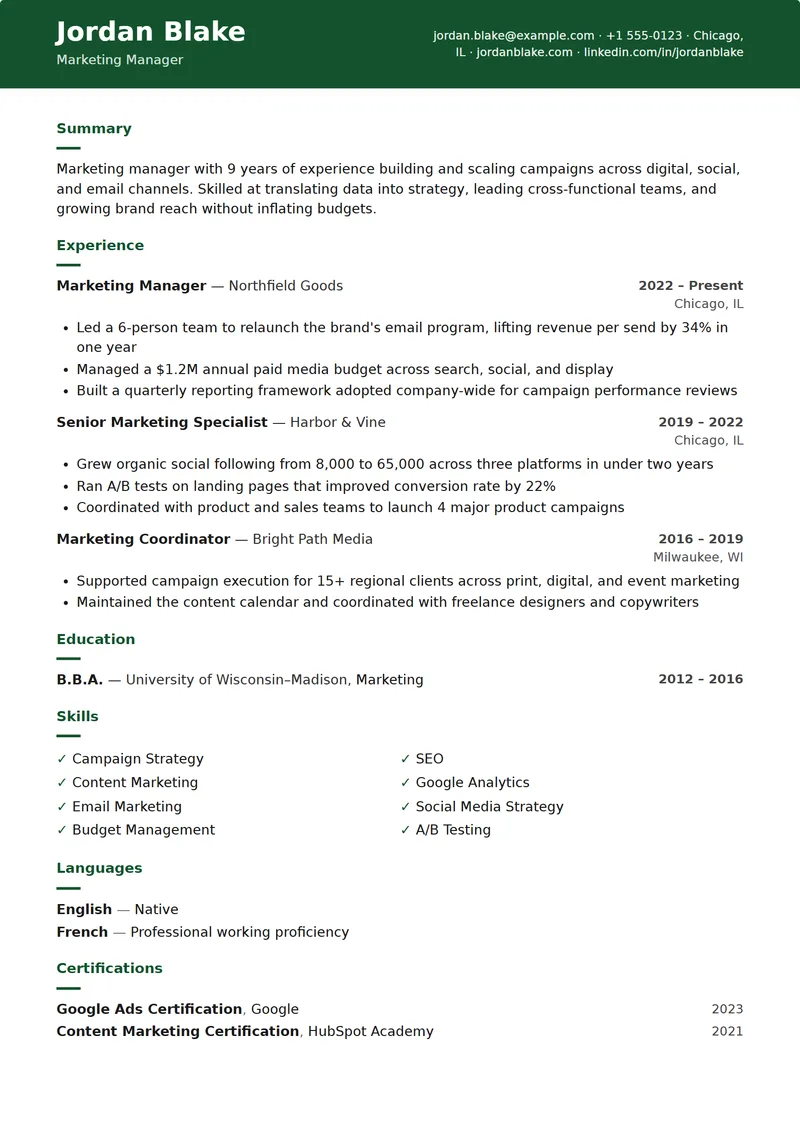 Full preview of the Chalkboard resume template
