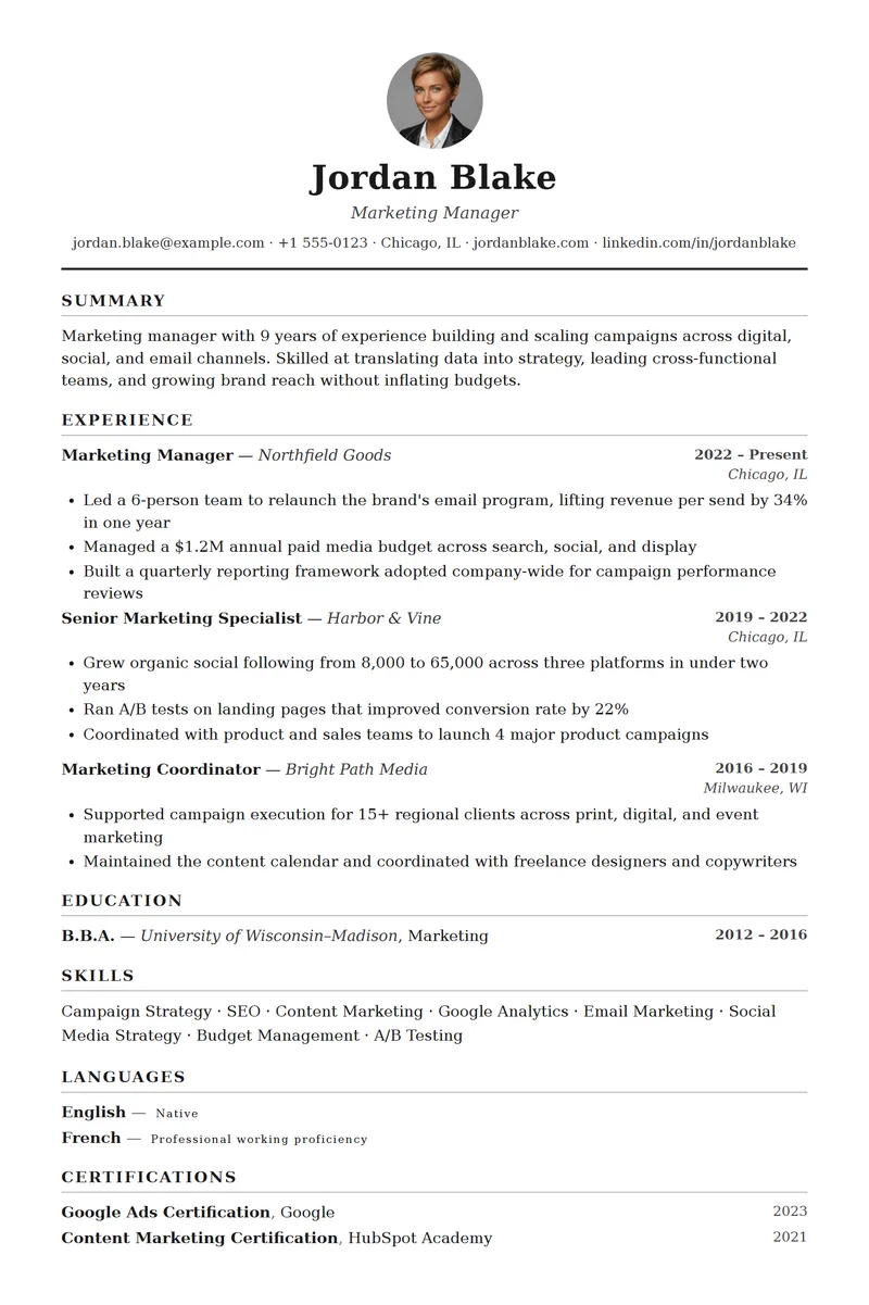 Full preview of the Classic resume template