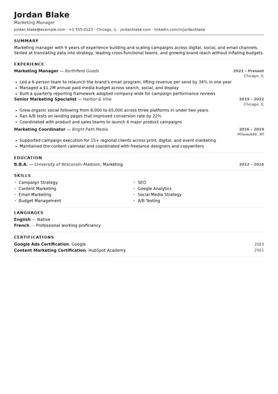 Compact resume template preview