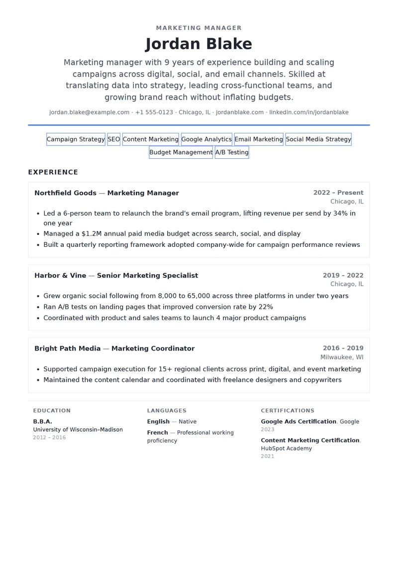 Full preview of the Funnel resume template