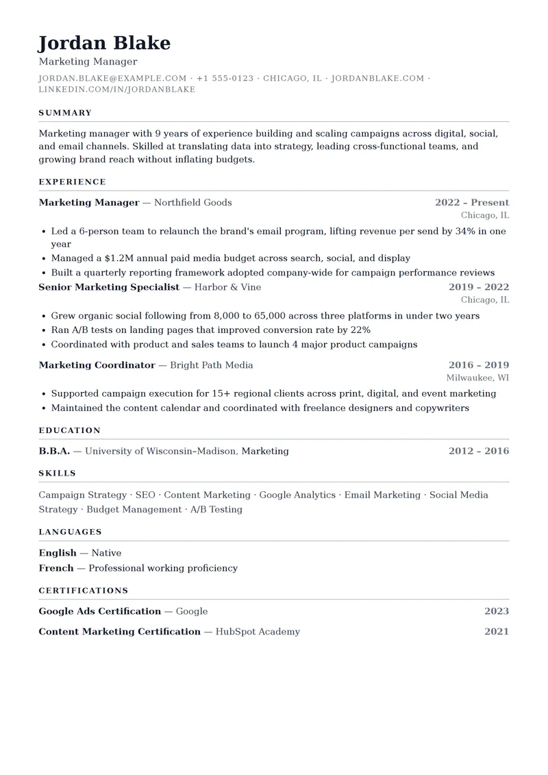 Full preview of the Ledger resume template