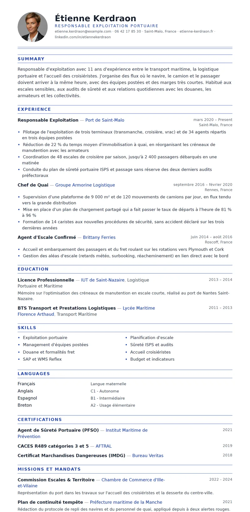 Full preview of the Marin resume template