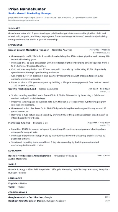 Metric resume template preview