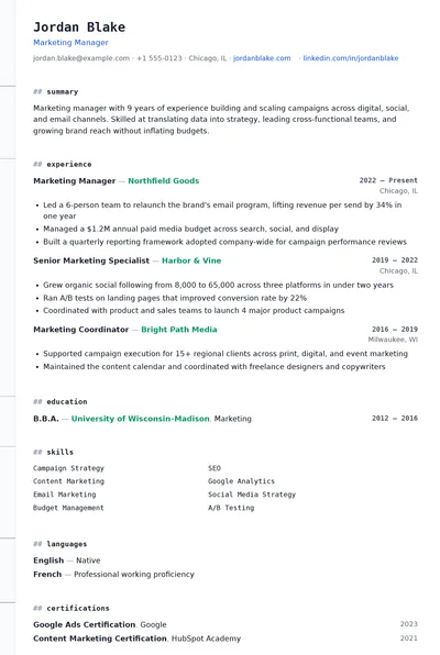 Monospace resume template preview