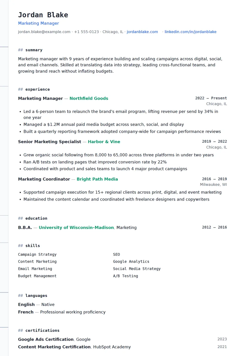 Full preview of the Monospace resume template