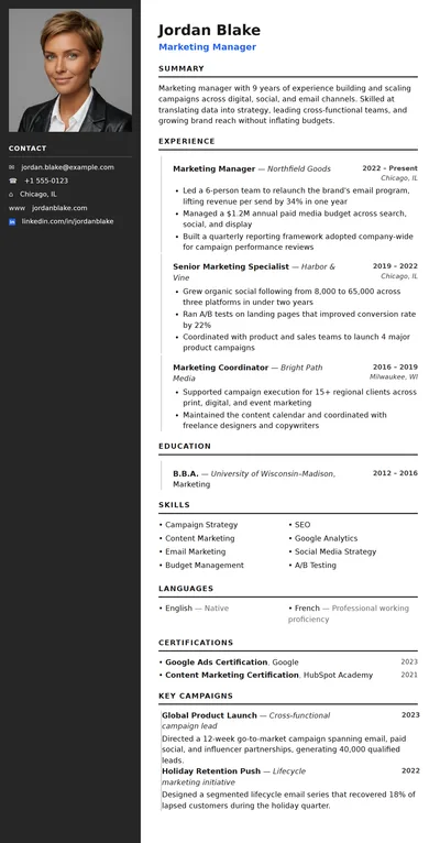 Onyx resume template preview