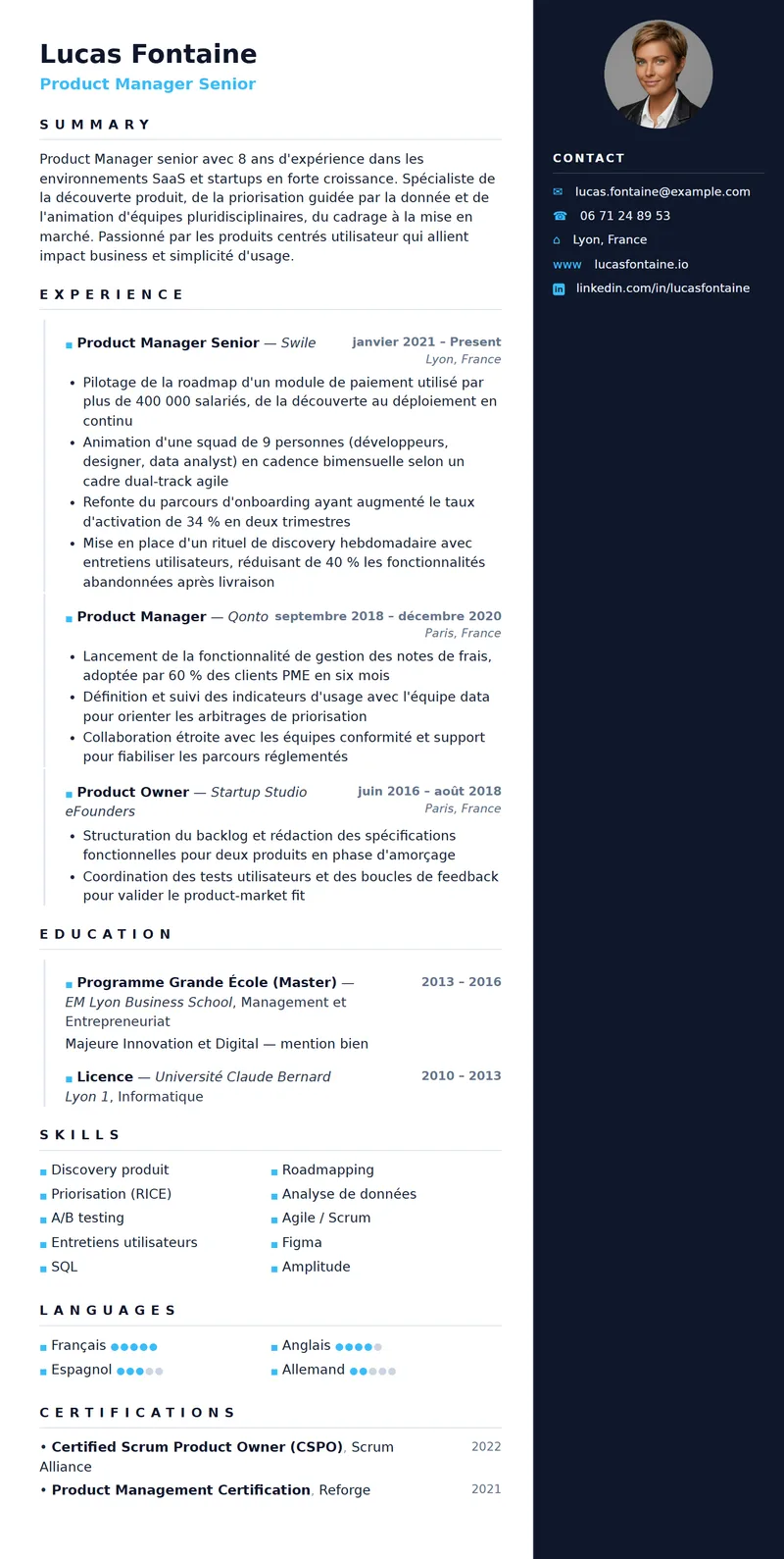 Full preview of the Opale resume template