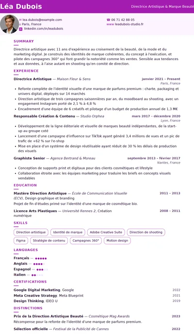 Orchidée resume template preview