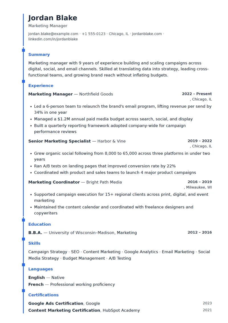 Full preview of the Pulse resume template