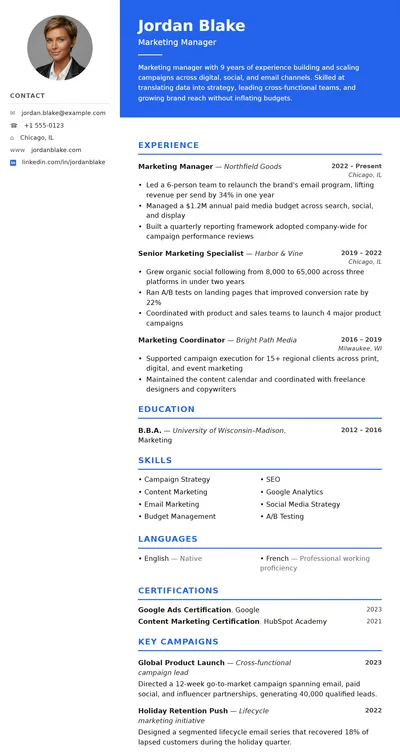 Regal resume template preview