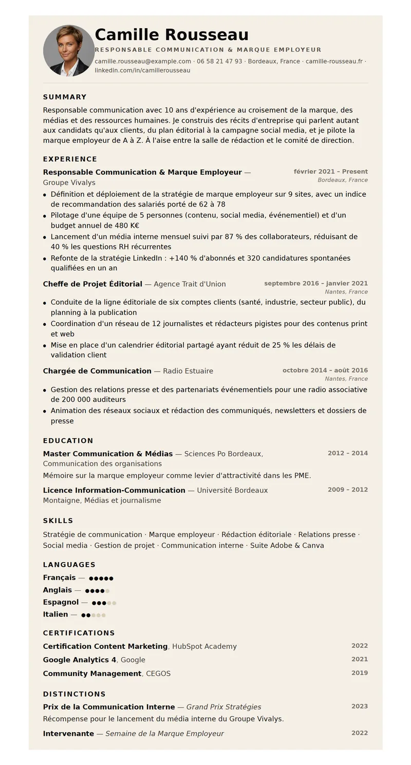Full preview of the Sable resume template