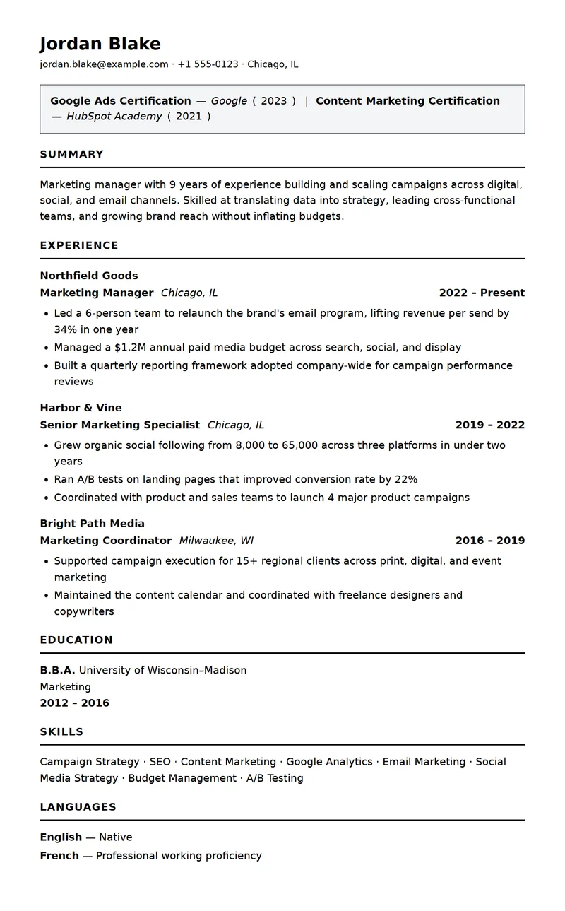 Full preview of the Toolbox resume template