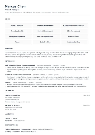 Trajectory resume template preview