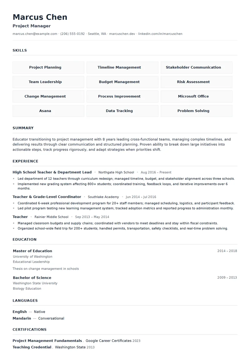 Full preview of the Trajectory resume template