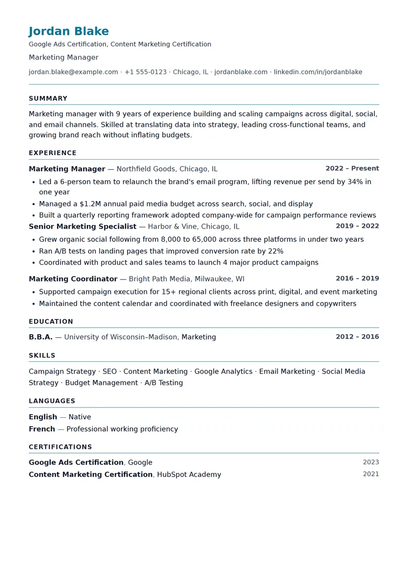Full preview of the Vitals resume template